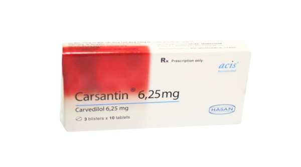 Carsantin 6.25mg trị tăng huyết áp, đau thắt ngực, hỗ trợ suy tim (3 vỉ x 10 viên)