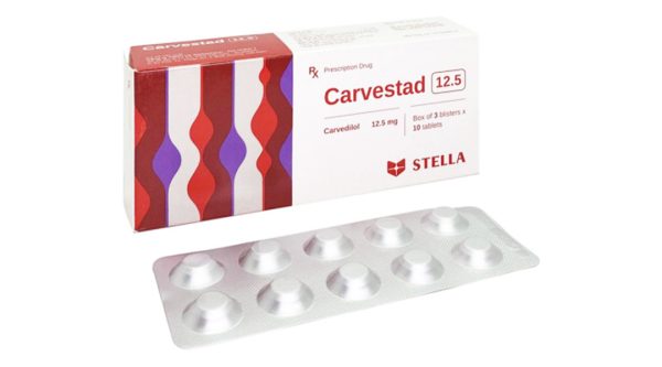 Carvestad 12.5 điều trị tăng huyết áp, đau thắt ngực và suy tim (3 vỉ x 10 viên)