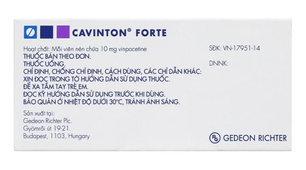 Cavinton Forte 10mg trị các dạng của rối loạn tuần hoàn máu não (2 vỉ x 15 viên)