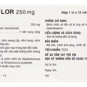 Cefaclor Uphace 250mg trị viêm tai giữa cấp, viêm xoang cấp (1 vỉ x 12 viên)