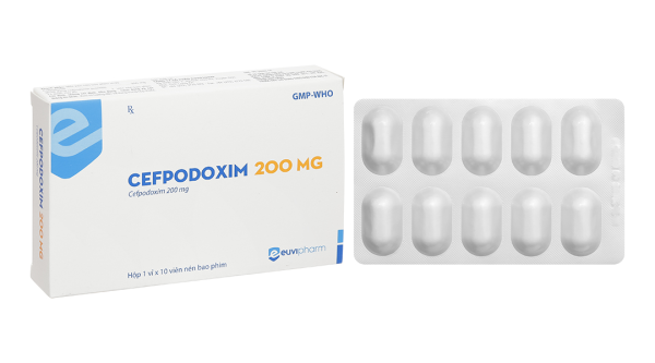 Cefpodoxim 200mg Euvipharm trị nhiễm khuẩn (1 vỉ x 10 viên)