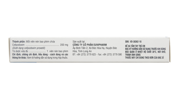 Cefpodoxim 200mg Euvipharm trị nhiễm khuẩn (1 vỉ x 10 viên)