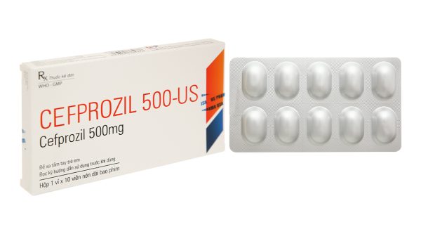 Cefprozil 500-US trị viêm tai giữa cấp tính, viêm họng (1 vỉ x 10 viên)