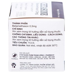 Cetasone 0.5mg điều trị bệnh thấp khớp, các trạng thái dị ứng, viêm da lọ 100 viên