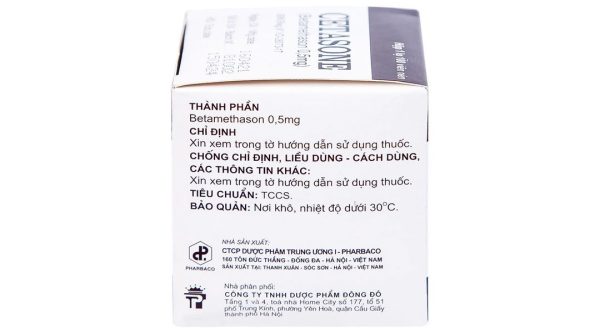 Cetasone 0.5mg điều trị bệnh thấp khớp, các trạng thái dị ứng, viêm da lọ 100 viên