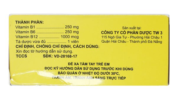 Ceteco Neurovit Fort trị thiếu các vitamin B1, B6, B12 (10 vỉ x 10 viên)