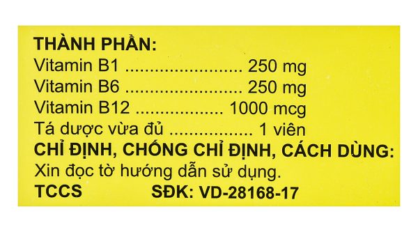 Ceteco Neurovit Fort trị thiếu các vitamin B1, B6, B12 (10 vỉ x 10 viên)