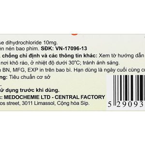 Cetimed 10mg điều trị triệu chứng viêm mũi dị ứng (1 vỉ x 10 viên)