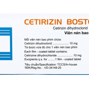 Cetirizin Boston 10mg giảm triệu chứng viêm mũi dị ứng, mày đay (10 vỉ x 10 viên)