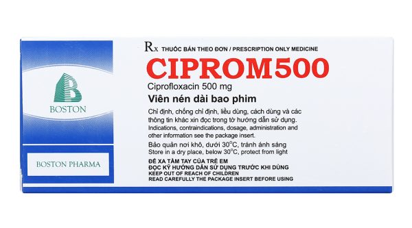 Ciprom500 trị nhiễm khuẩn nặng do vi khuẩn nhạy cảm (5 vỉ x 10 viên)