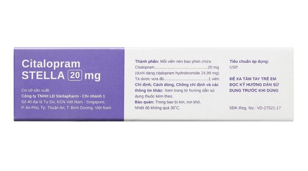 Citalopram Stella 20mg trị trầm cảm và rối loạn hoảng sợ (3 vỉ x 10 viên)