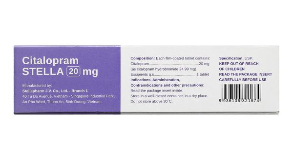 Citalopram Stella 20mg trị trầm cảm và rối loạn hoảng sợ (3 vỉ x 10 viên)