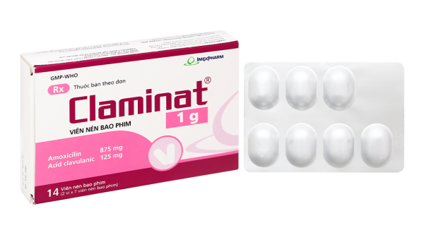 Claminat 1g trị các trường hợp nhiễm khuẩn tai mũi họng (2 vỉ x 7 viên)