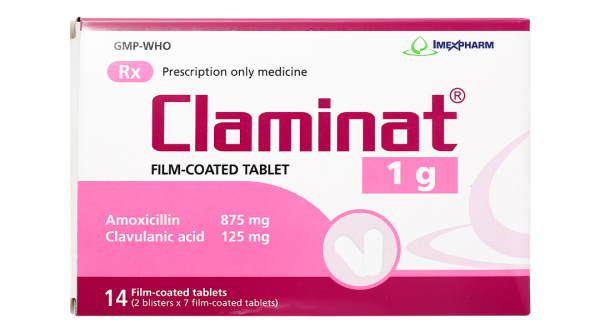 Claminat 1g trị các trường hợp nhiễm khuẩn tai mũi họng (2 vỉ x 7 viên)