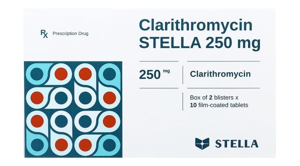 Clarithromycin Stella 250mg trị nhiễm khuẩn do các vi khuẩn nhạy cảm (2 vỉ x 10 viên)