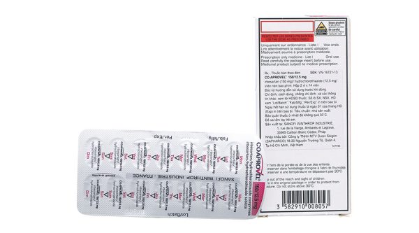 CoAprovel 150/12.5mg sử dụng phối hợp trong trị tăng huyết áp (2 vỉ x 14 viên)