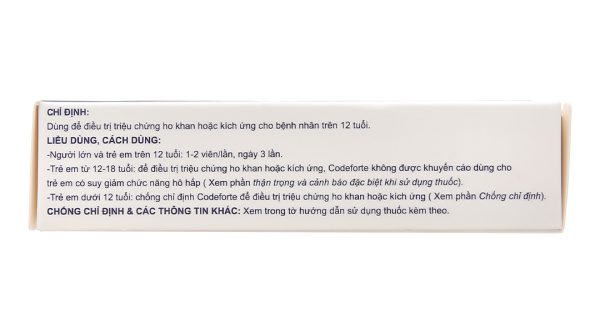 Codeforte trị ho khan, ho do kích ứng (2 vỉ x 10 viên)