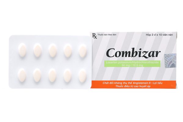 Combizar 50mg/12.5mg trị tăng huyết áp (3 vỉ x 10 viên)