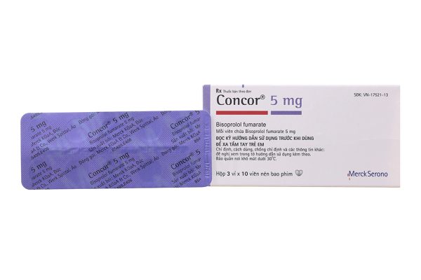 Concor 5mg trị tăng huyết áp, đau thắt ngực, suy tim mãn tính (3 vỉ x 10 viên)