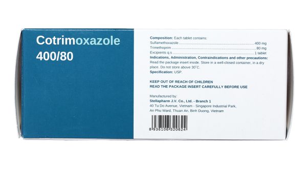 Cotrimoxazole 400/80 trị viêm tai giữa cấp, nhiễm khuẩn (10 vỉ x 10 viên)