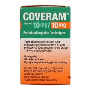 Coveram 10mg/10mg trị tăng huyết áp, mạch vành hộp 30 viên