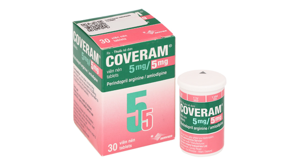 Coveram 5mg/5mg trị tăng huyết áp, mạch vành hộp 30 viên