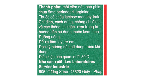 Coversyl 5mg trị tăng huyết áp, suy tim, bệnh động mạch vành hộp 30 viên