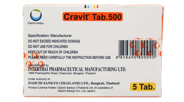 Cravit Tab.500 trị nhiễm khuẩn (1 vỉ x 5 viên)