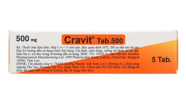 Cravit Tab.500 trị nhiễm khuẩn (1 vỉ x 5 viên)