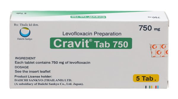 Cravit Tab 750 trị nhiễm khuẩn nhẹ, trung bình và nghiêm trọng (1 vỉ x 5 viên)