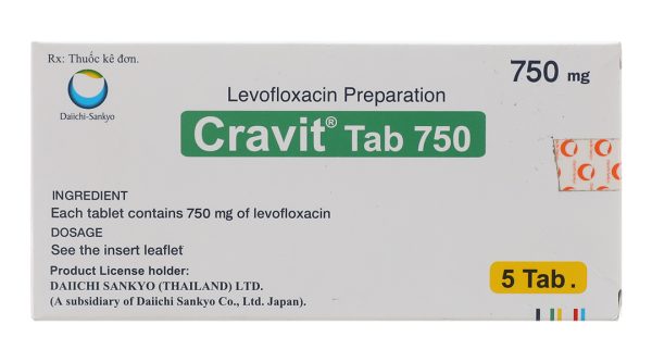 Cravit Tab 750 trị nhiễm khuẩn nhẹ, trung bình và nghiêm trọng (1 vỉ x 5 viên)