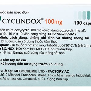 Cyclindox 100mg trị nhiễm khuẩn (10 vỉ x 10 viên)