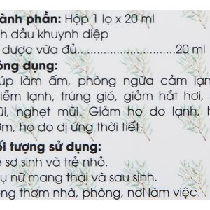 Tinh dầu khuynh diệp Con Yêu giữ ấm, giảm ho do cảm lạnh chai 20ml