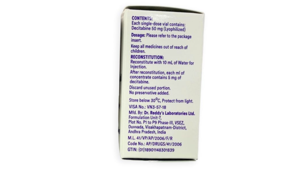 Bột pha tiêm Decitabine Dr.Reddy's điều trị bệnh bạch cầu dòng tủy cấp (AML) hộp 1 lọ 50mg