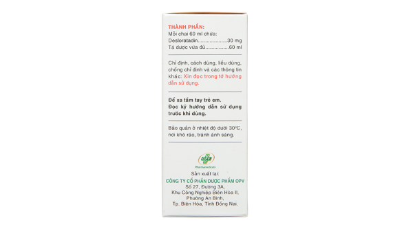 Siro Deslotid 0.5mg/ml trị dị ứng da, viêm mũi dị ứng chai 60ml