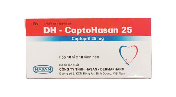 DH-Captohasan 25 điều trị tăng huyết áp, suy tim, sau nhồi máu cơ tim (10 vỉ x 10 viên)