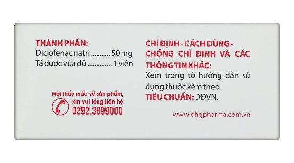 Diclofenac DHG 50mg điều trị viêm xương khớp (10 vỉ x 10 viên)