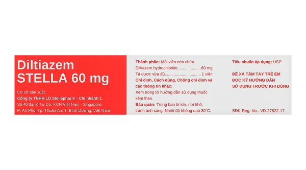 Diltiazem Stella 60mg trị và dự phòng đau thắt ngực (3 vỉ x 10 viên)