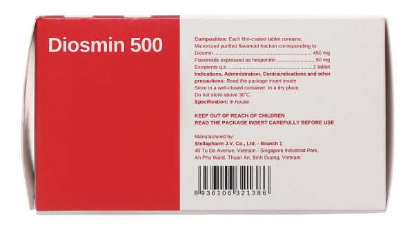 Diosmin 500 trị trĩ, suy giãn tĩnh mạch (6 vỉ x 10 viên)