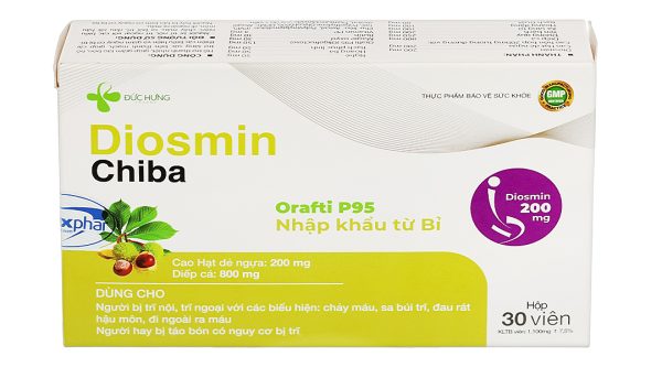 Diosmin Chiba giảm táo bón, hỗ trợ giảm trĩ hộp 30 viên