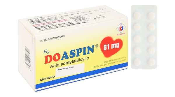 Doaspin 81mg phòng huyết khối tim mạch và não (10 vỉ x 10 viên)