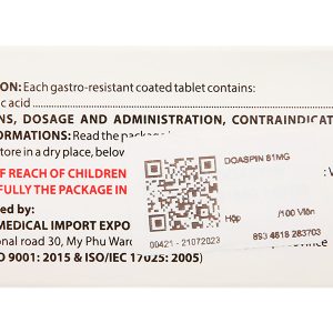Doaspin 81mg phòng huyết khối tim mạch và não (10 vỉ x 10 viên)