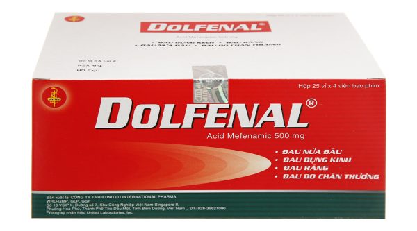 Dolfenal 500mg trị cơn đau nhẹ đến trung bình (25 vỉ x 4 viên)