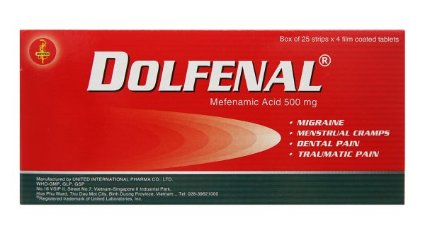 Dolfenal 500mg trị cơn đau nhẹ đến trung bình (25 vỉ x 4 viên)