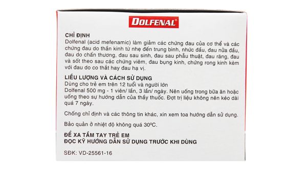 Dolfenal 500mg trị cơn đau nhẹ đến trung bình (25 vỉ x 4 viên)