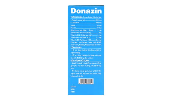 Dung dịch Donazin kích thích ăn ngon, tăng đề kháng hộp 20 ống x 10ml