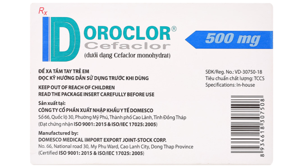 Doroclor 500mg điều trị nhiễm khuẩn (2 vỉ x 10 viên)