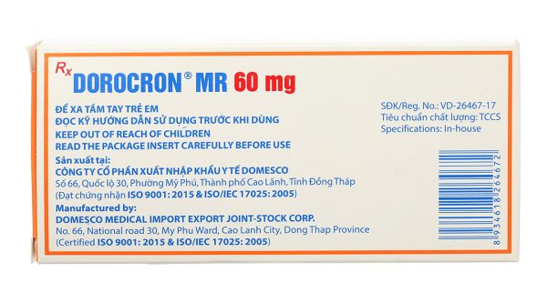 Dorocron MR 60mg trị đái tháo đường tuýp 2 không phụ thuộc insulin (2 vỉ x 15 viên)