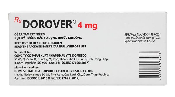 Dorover 4mg điều trị tăng huyết áp, suy tim sung huyết (1 vỉ x 30 viên)