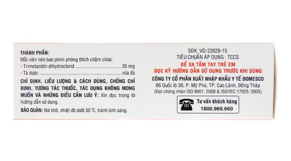 Dozidine MR 35mg trị đau thắt ngực (6 vỉ x 10 viên)